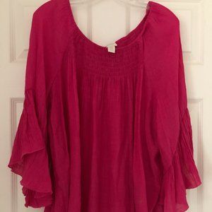 Chico''s Hot Pink Top with Ruffled Bell Sleeves